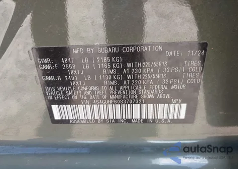 2025 Subaru Crosstrek Sport из США, поврежденный, VIN 4S4GUHF60S3707321